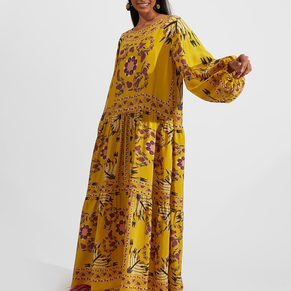 La DoubleJ Vesta Dress Melograno Giallo Placée in Silk Twill Sz S Fits M